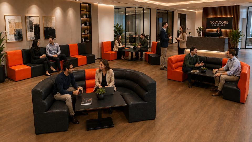 Sofás modulares en oficina con personas