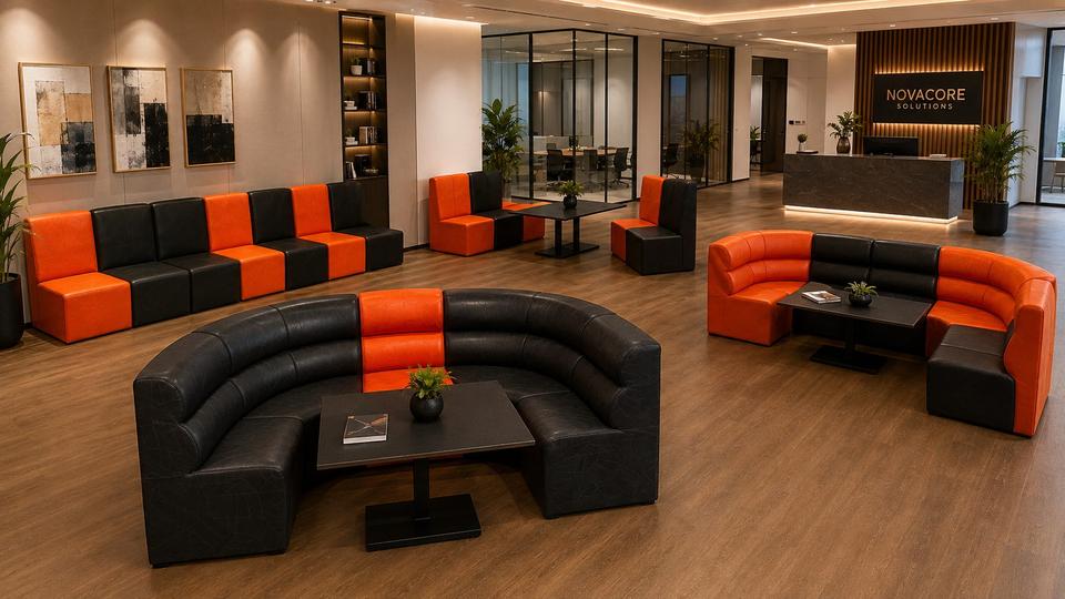 Sofás modulares en recepción de oficina